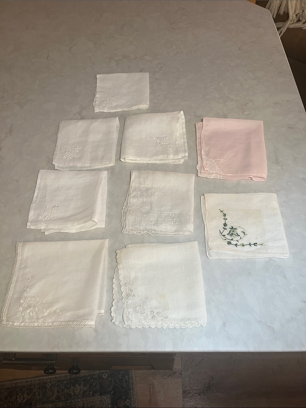 Set of 9 Ladies Vintage Handkerchiefs pocket squares linen and cotton. Lace